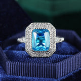 Aquamarine Stone Rings Women S925 Sterling Silver Zircon Wedding Ring