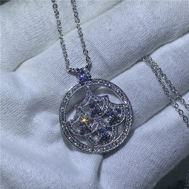 Big Tree Pendant 925 Silver Zircon Necklace Bridal Jewelry