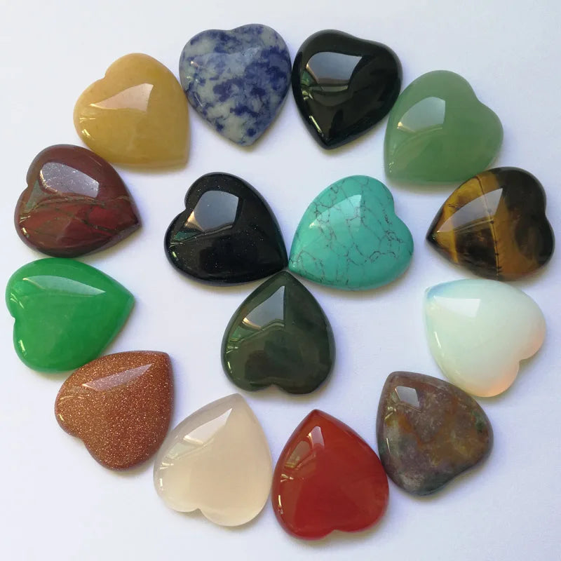 Natural Stone Beads Heart Shape Cab Cabochons for Jewelry Making 25mm 20pcs