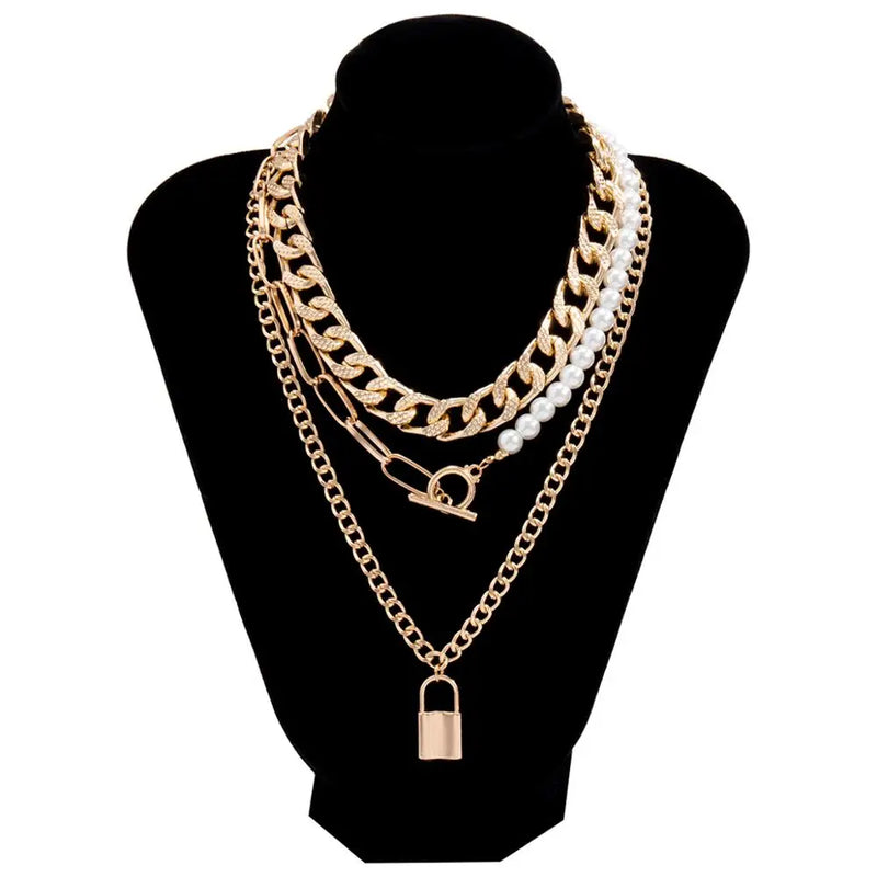 Punk Cuban Link Chain Choker Toggle Clasp Necklace