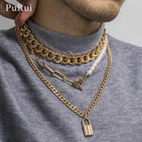 Punk Cuban Link Chain Choker Toggle Clasp Necklace