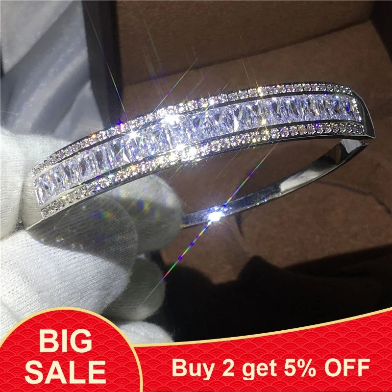 Bangle with T Shape Cubic Zirconia Stone Bracelet