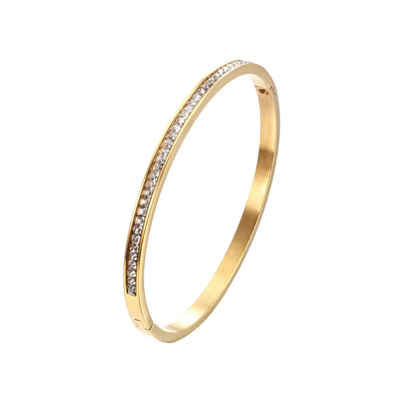 Crystal Rhinestone Pave Stainless Steel Bangle Bracelet