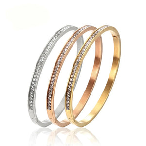 Crystal Rhinestone Pave Stainless Steel Bangle Bracelet