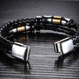 Men's Leather Braided Rope Chain Steel Magnet Bracelet
