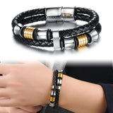 Men's Leather Braided Rope Chain Steel Magnet Bracelet