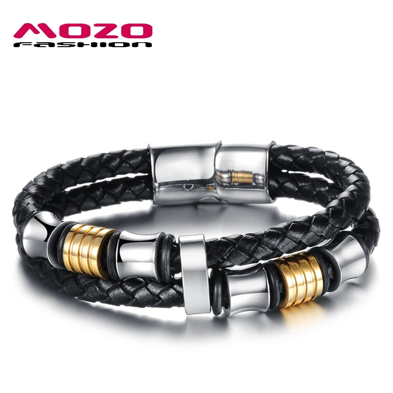 Men's Leather Braided Rope Chain Steel Magnet Bracelet