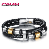 Men's Leather Braided Rope Chain Steel Magnet Bracelet