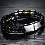 Men's Leather Braided Rope Chain Steel Magnet Bracelet