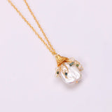 Baroque Freshwater Pearl Charms Copper Wire Wrap Pendant Necklace