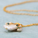 Baroque Freshwater Pearl Charms Copper Wire Wrap Pendant Necklace