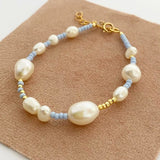 Baroque Freshwater Pearl Necklace Gold-Color Bead Ladies Jewelry Gift