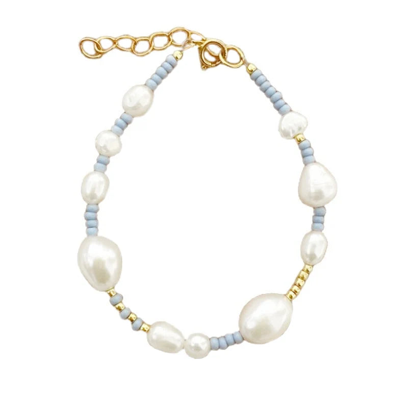 Baroque Freshwater Pearl Necklace Gold-Color Bead Ladies Jewelry Gift