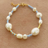 Baroque Freshwater Pearl Necklace Gold-Color Bead Ladies Jewelry Gift