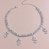 Rhinestone Tennis Chain Anklet with Dollar Sign Pendant