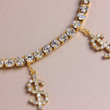 Rhinestone Tennis Chain Anklet with Dollar Sign Pendant