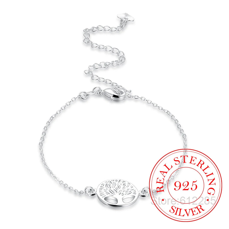 Vintage 925 Silver Anklet with Life Tree Pendant