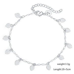 Vintage 925 Silver Charm Anklet Tree Leaves Grass Foot Chain