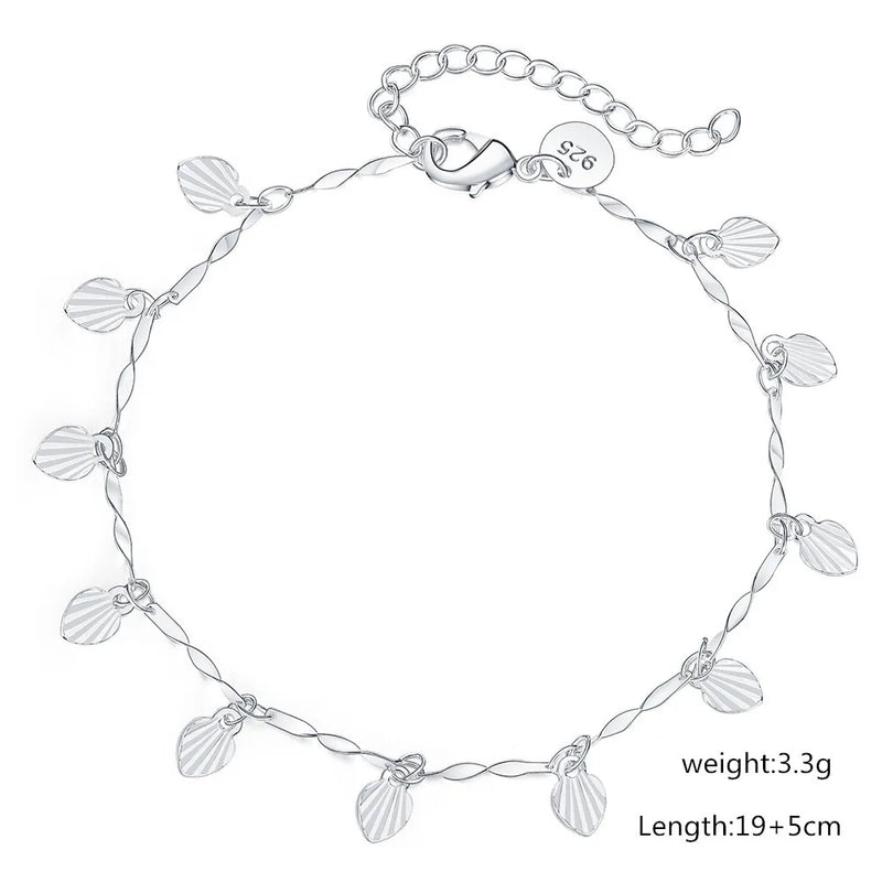 Vintage 925 Silver Charm Anklet Tree Leaves Grass Foot Chain