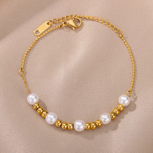 Stainless Steel Pearl Bead Bracelet for Women Party Jewelry Gift