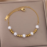 Stainless Steel Pearl Bead Bracelet for Women Party Jewelry Gift