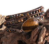 Boho Beaded Bracelet Natural Stones 3 Strands Wrap
