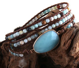 Boho Beaded Bracelet Natural Stones 3 Strands Wrap