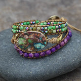 Boho Colorful Natural Stones Charm Bracelet Leather Wrap
