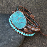 Boho Colorful Natural Stones Charm Bracelet Leather Wrap