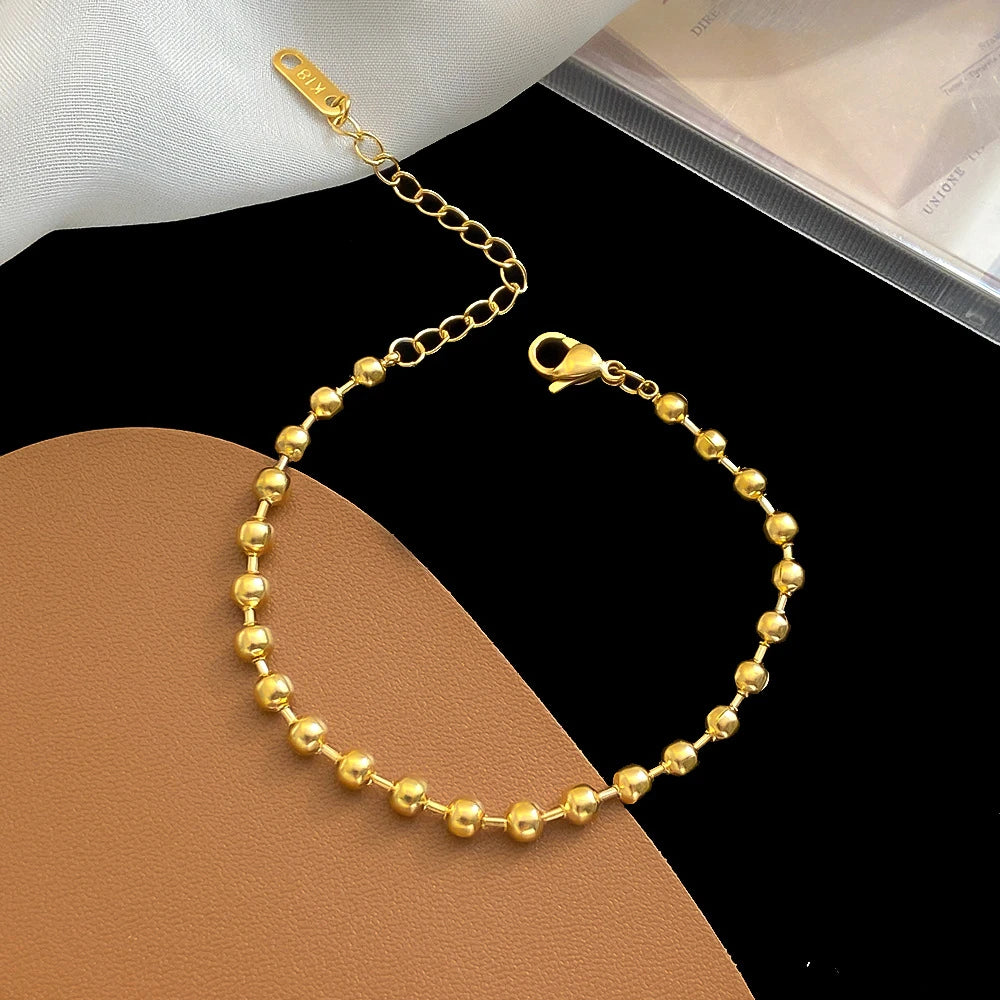 Stainless Steel Beads Chain Bracelets for Women Kpop Minimalist Jewelry