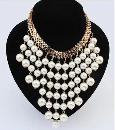 Plated Pearl Chocker Collar Necklace Statement Jewelry