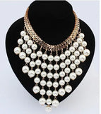Plated Pearl Chocker Collar Necklace Statement Jewelry