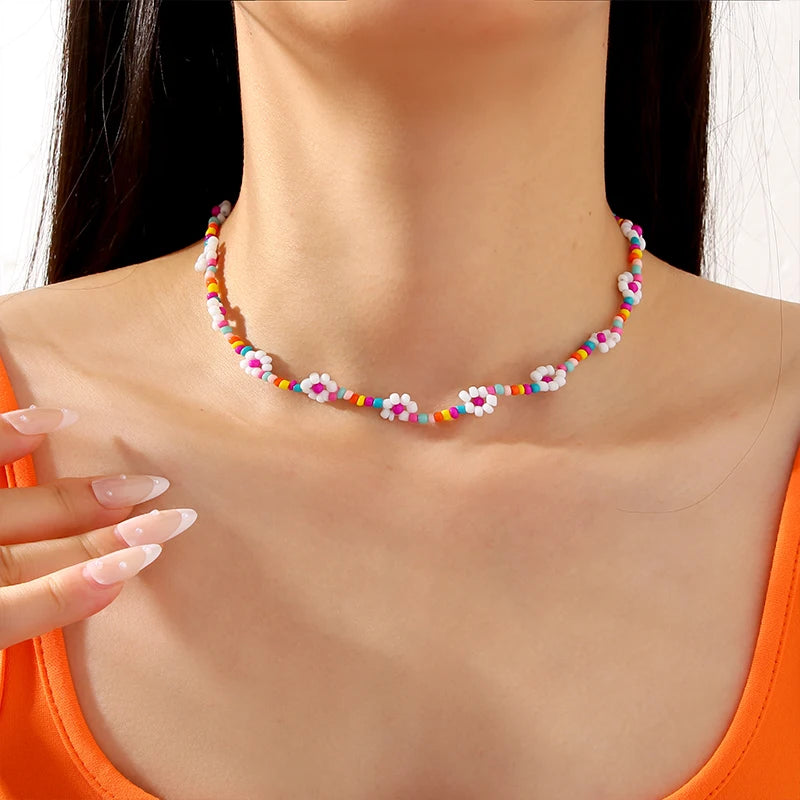 Colorful Daisy Flowers Choker Necklace for Women Girls