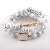 3pc Bracelet Set - Natural Stone & Glass Crystal Pave Bracelets