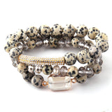 3pc Bracelet Set - Natural Stone & Glass Crystal Pave Bracelets