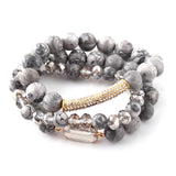 3pc Bracelet Set - Natural Stone & Glass Crystal Pave Bracelets