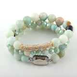 3pc Bracelet Set - Natural Stone & Glass Crystal Pave Bracelets