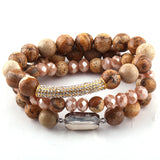 3pc Bracelet Set - Natural Stone & Glass Crystal Pave Bracelets