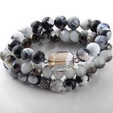 3pc Brown Bracelet Set - Stone & Glass Crystal Pave Bracelets