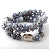 3pc Brown Bracelet Set - Stone & Glass Crystal Pave Bracelets