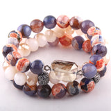 3pc Brown Bracelet Set - Stone & Glass Crystal Pave Bracelets