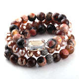3pc Brown Bracelet Set - Stone & Glass Crystal Pave Bracelets
