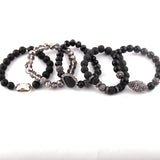 5pc Beige Bracelet Set Natural Stone & Glass Crystal Pave Bracelets