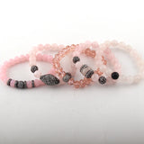 5pc Beige Bracelet Set Natural Stone & Glass Crystal Pave Bracelets