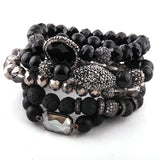 5pc Beige Bracelet Set Natural Stone & Glass Crystal Pave Bracelets