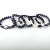 5pc Black/White Bracelet Set Freshwater Pearl & Paved Handmade Bracelets