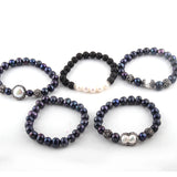 5pc Black/White Bracelet Set Freshwater Pearl & Paved Handmade Bracelets