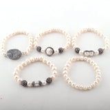 5pc Black/White Bracelet Set Freshwater Pearl & Paved Handmade Bracelets
