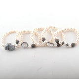 5pc Black/White Bracelet Set Freshwater Pearl & Paved Handmade Bracelets