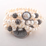 5pc Black/White Bracelet Set Freshwater Pearl & Paved Handmade Bracelets